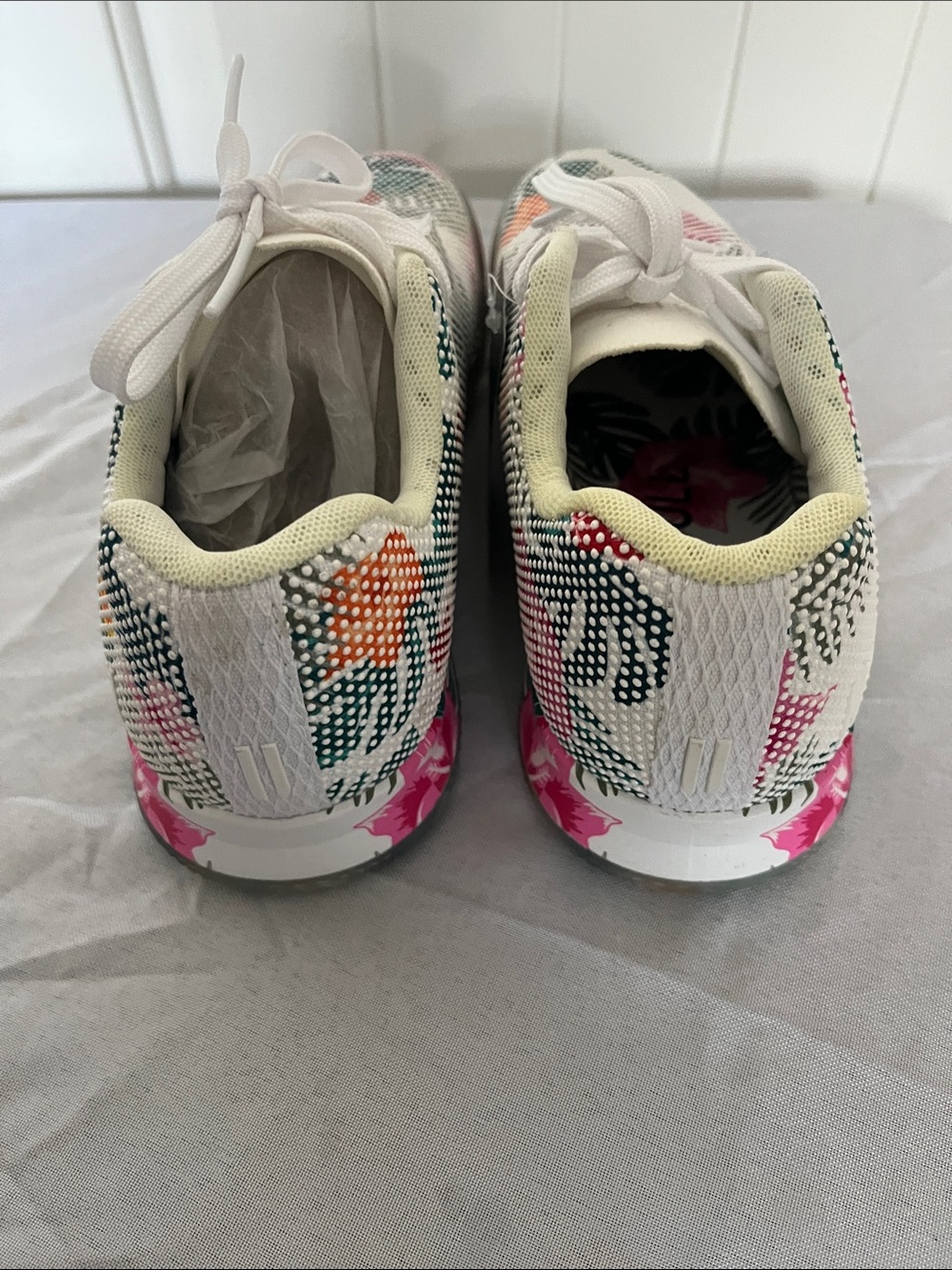 NOBULL White Kids Sneakers with Pink, Green & Orange Floral Print - Picture 5 of 6
